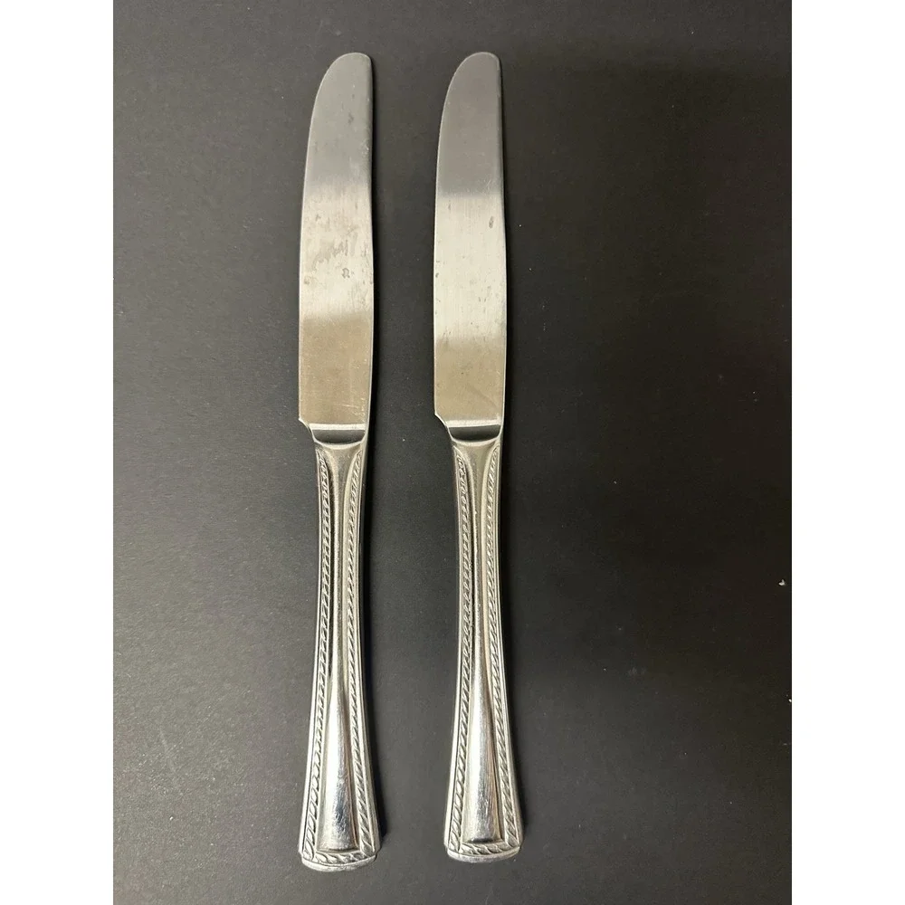Stainless Flatware Dinner Knives Twisted Rope/Cable Border Square Set Of 2